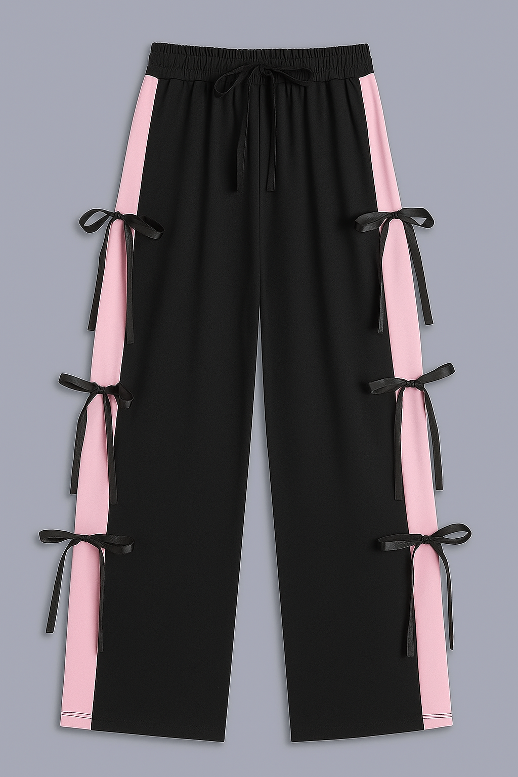 "Black & Pink Ribbon Side Panel Pants"