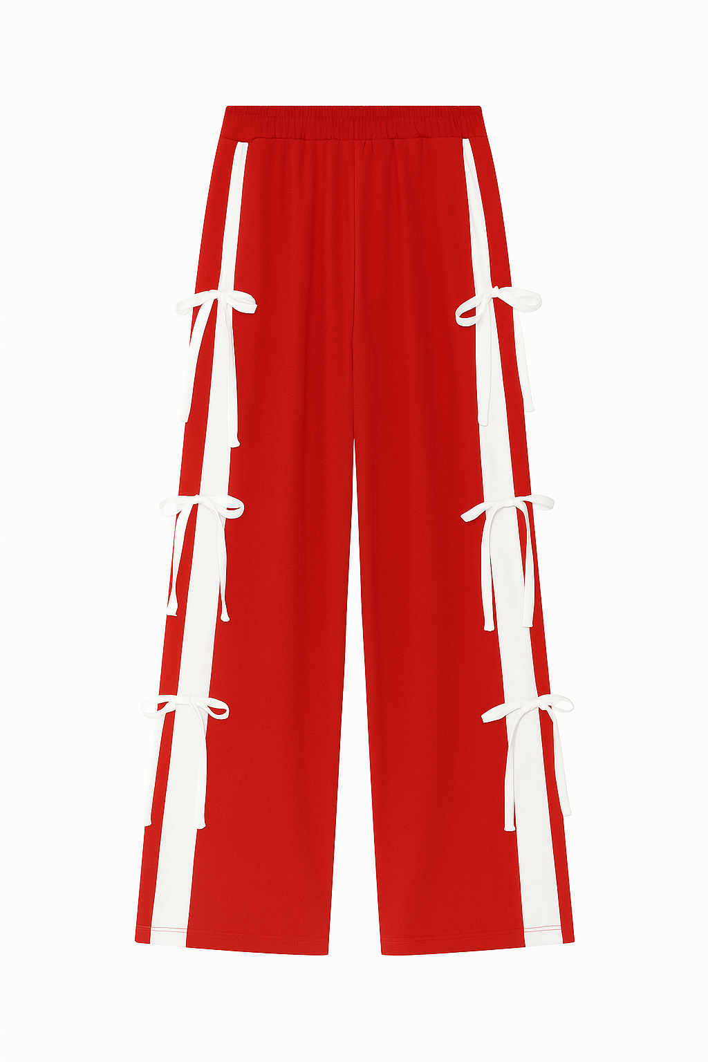 Mint red Ribbon Tie Track Pants with White Side Panels