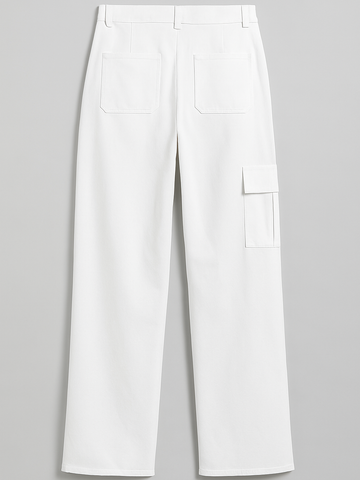Trendy White Pocketed Wide-Leg Bottoms