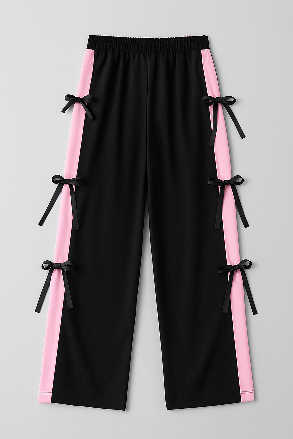 "Black & Pink Ribbon Side Panel Pants"