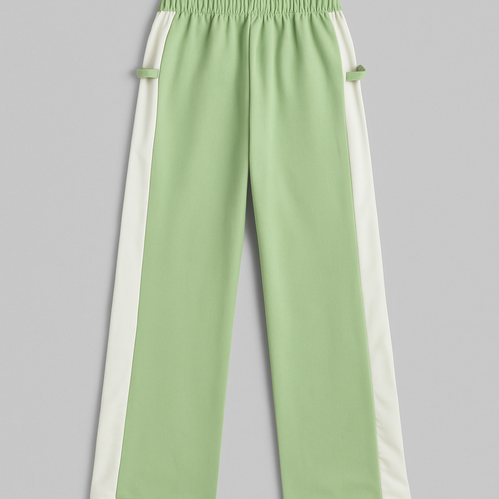 Mint Green Ribbon Tie Track Pants with White Side Panels