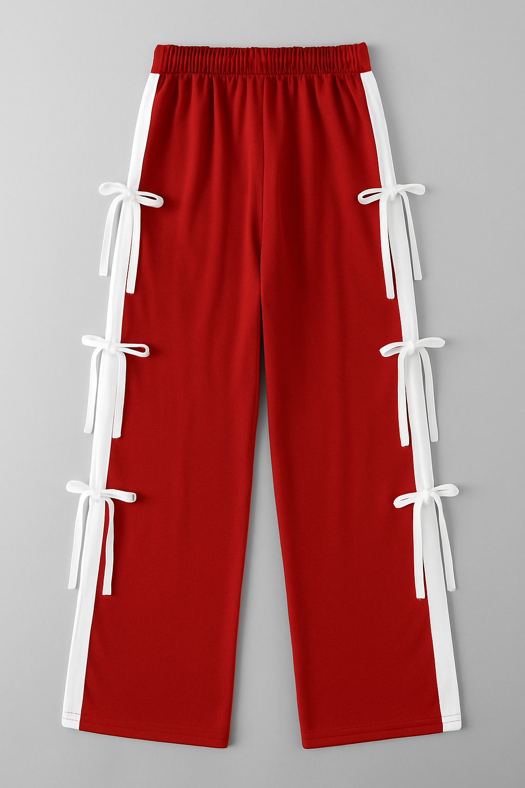 Mint red Ribbon Tie Track Pants with White Side Panels