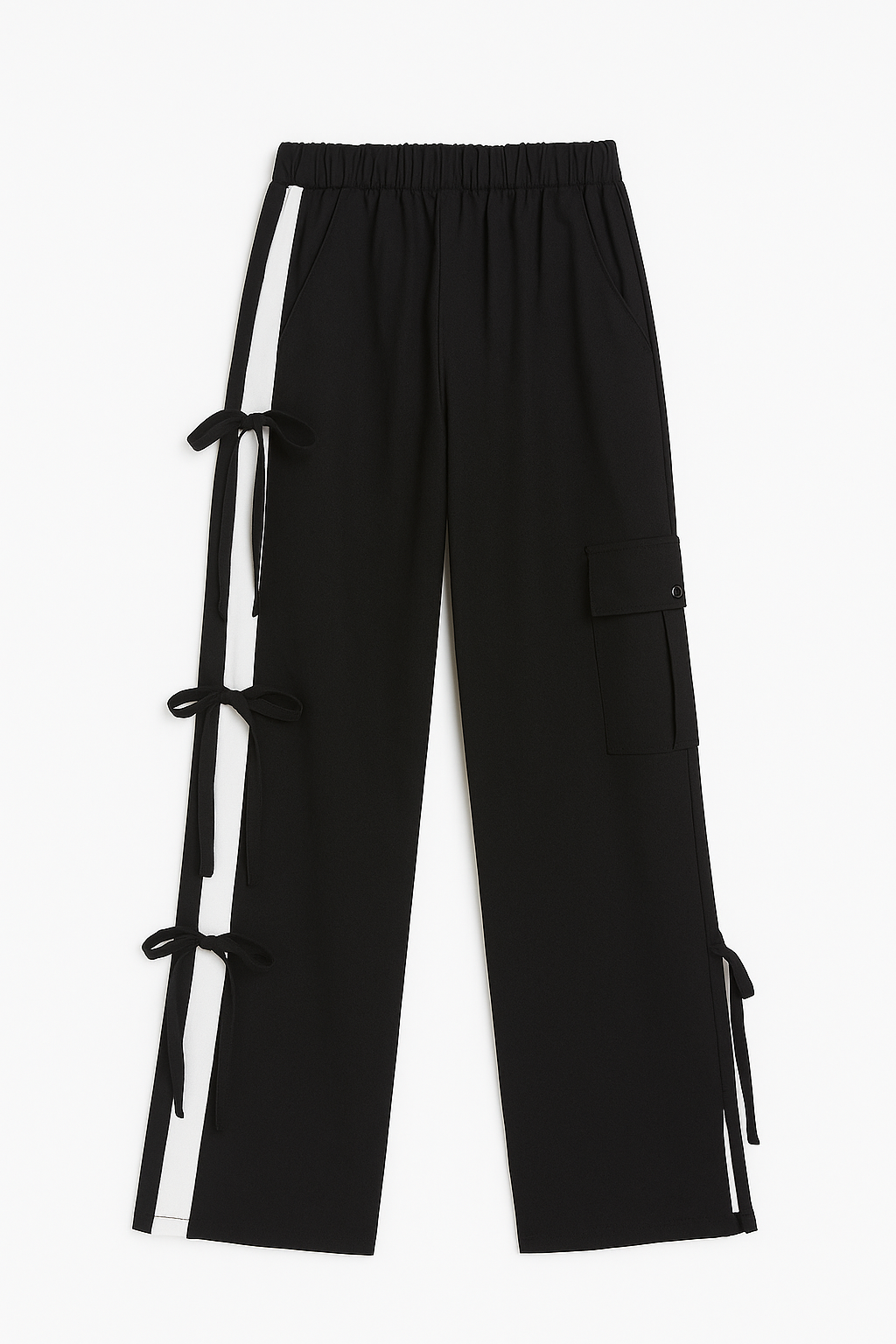 Mint Black Ribbon Tie Track Pants with White Side Panels