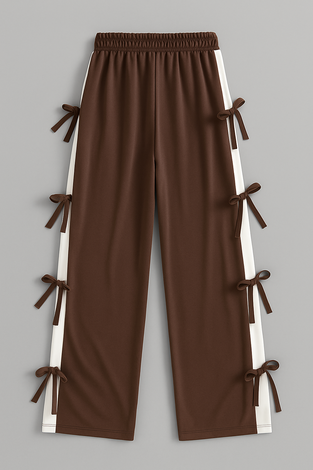 Mint Brown Ribbon Tie Track Pants with White Side Panels