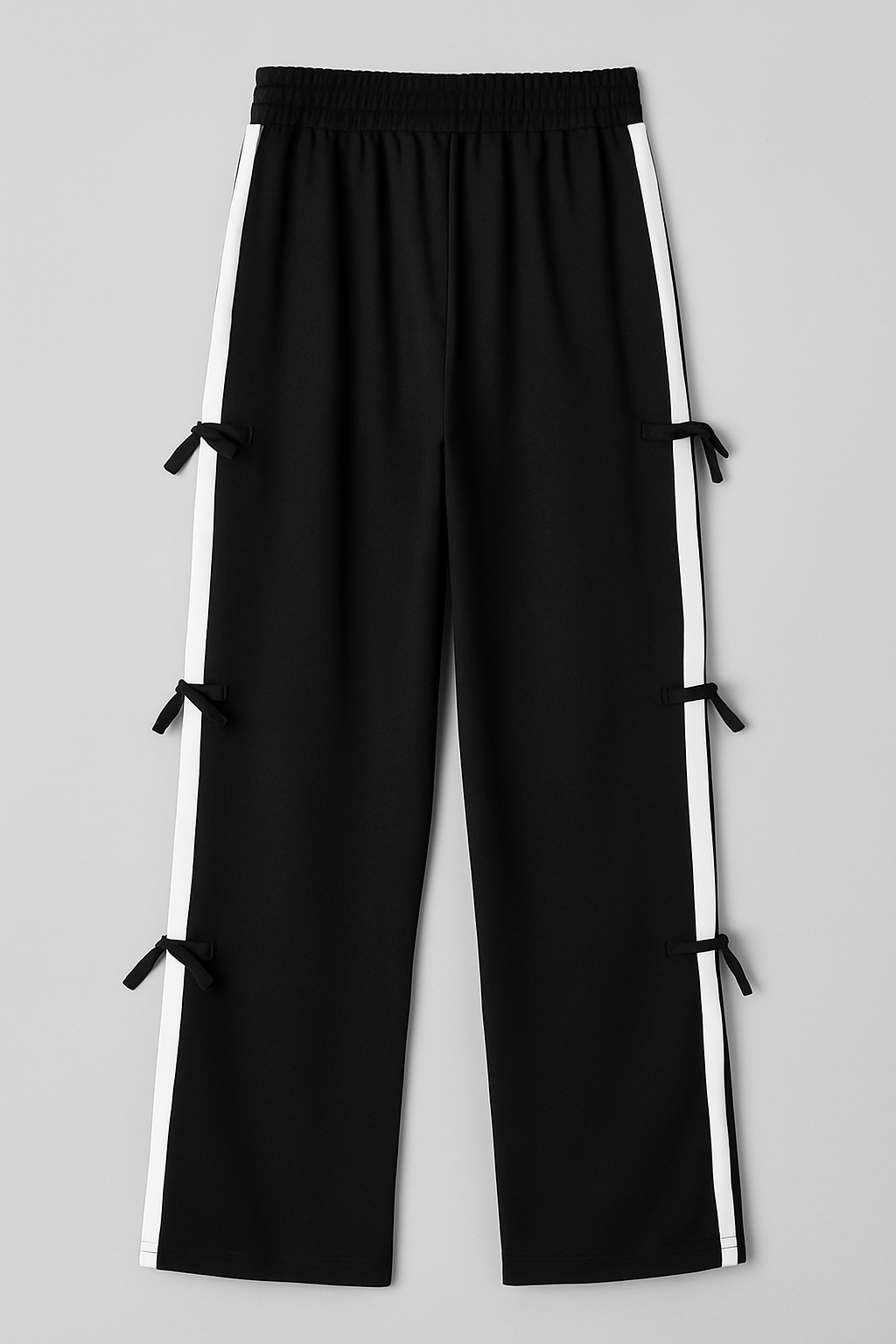 Mint Black Ribbon Tie Track Pants with White Side Panels