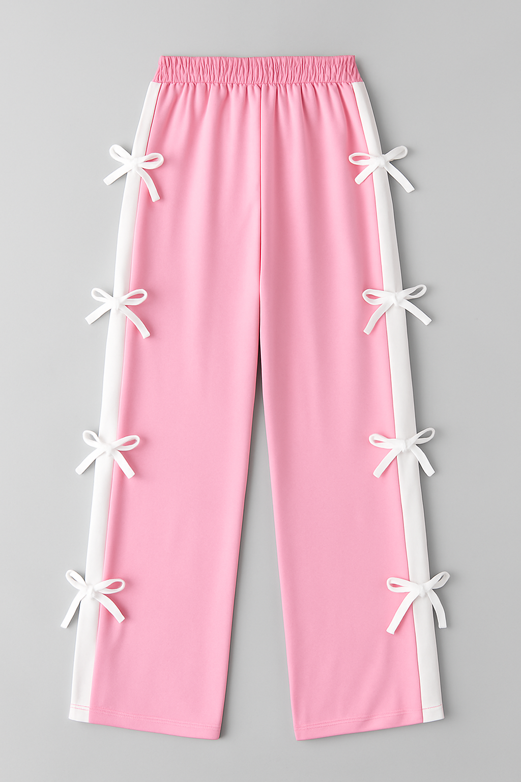 Pastel Pink Ribbon Tie Pants with White Side Stripes