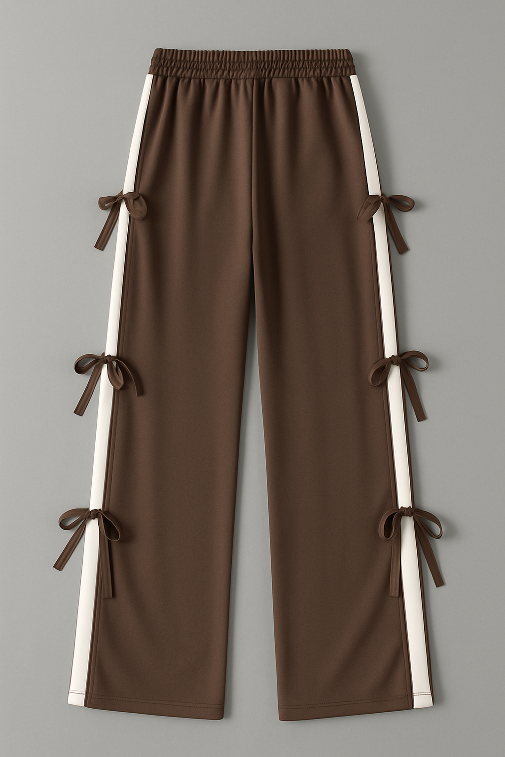 Mint Brown Ribbon Tie Track Pants with White Side Panels