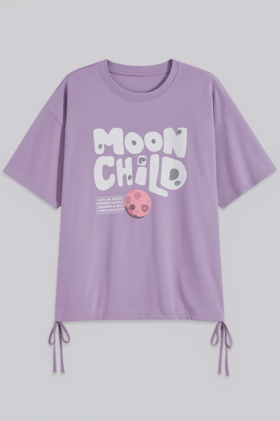 "Moon Child" Lilac Drawstring Graphic Tee