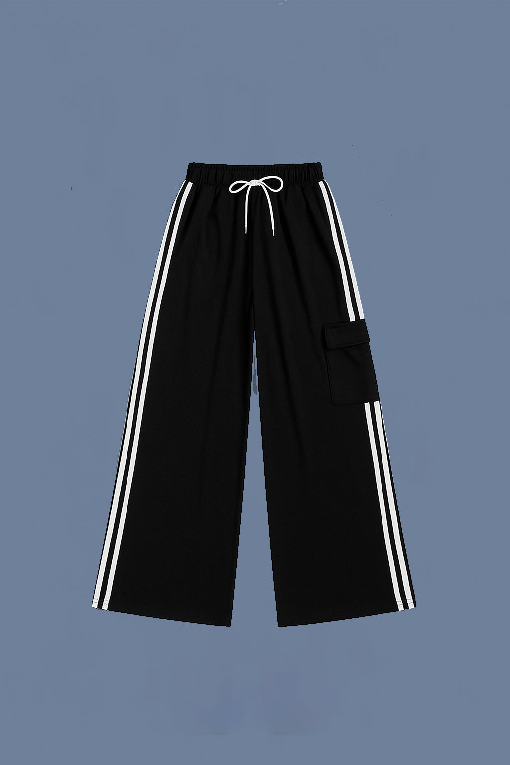 Black Striped Cargo Track Pants – Wide Leg