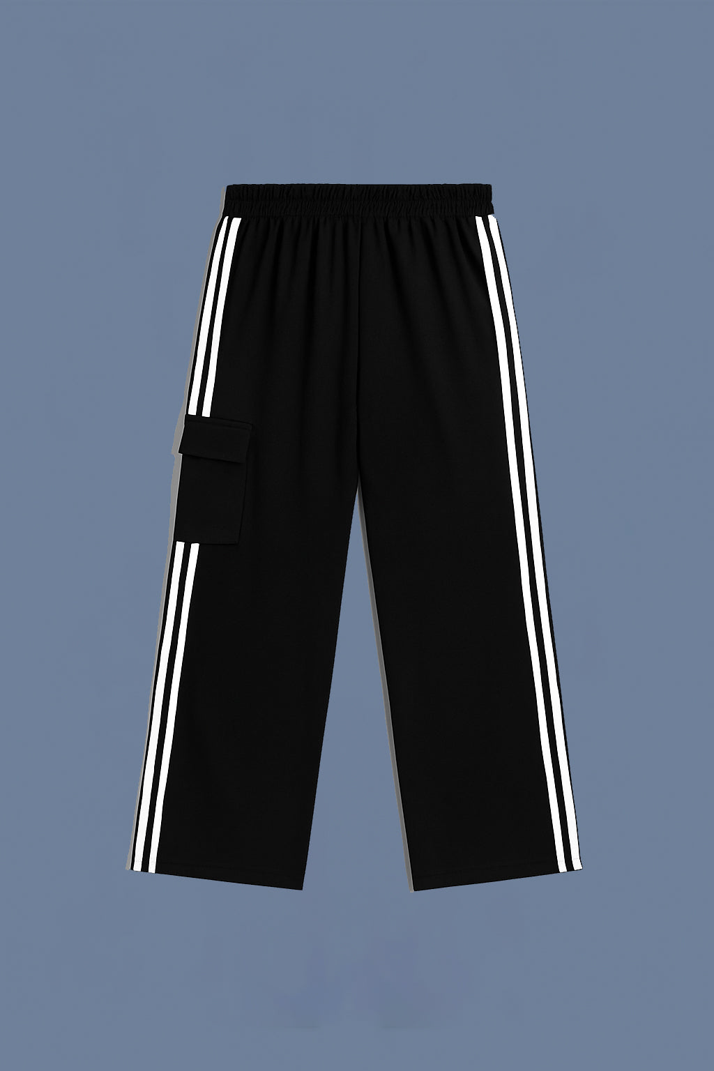Black Striped Cargo Track Pants – Wide Leg
