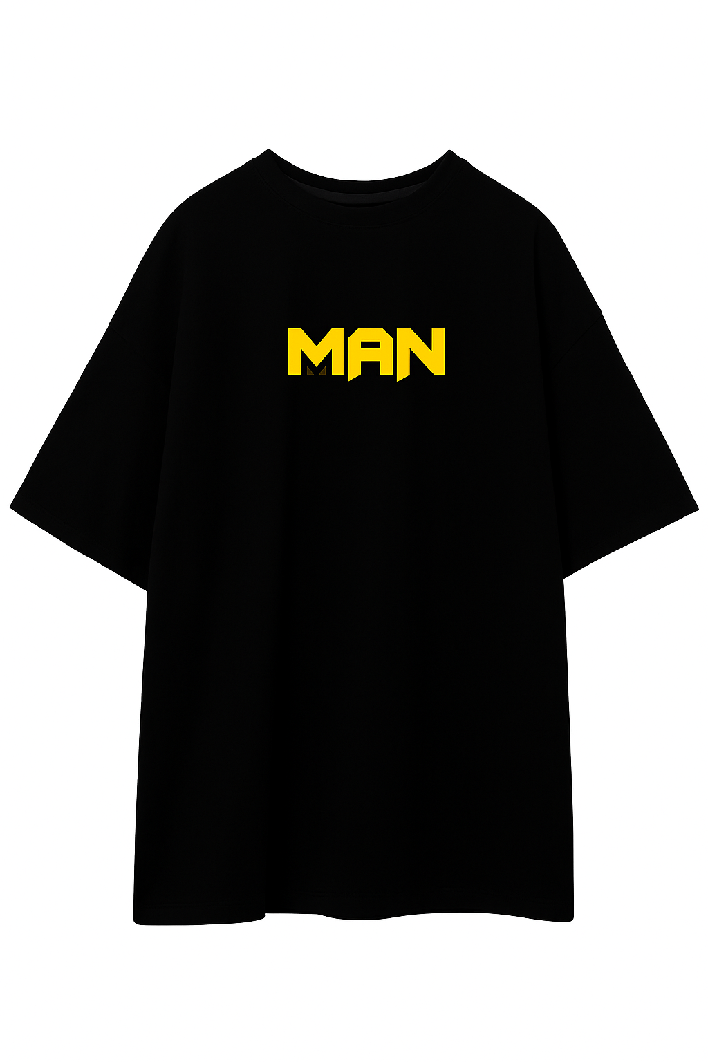 Black t shirt for men with yellow MAN text graphic on front from My Store