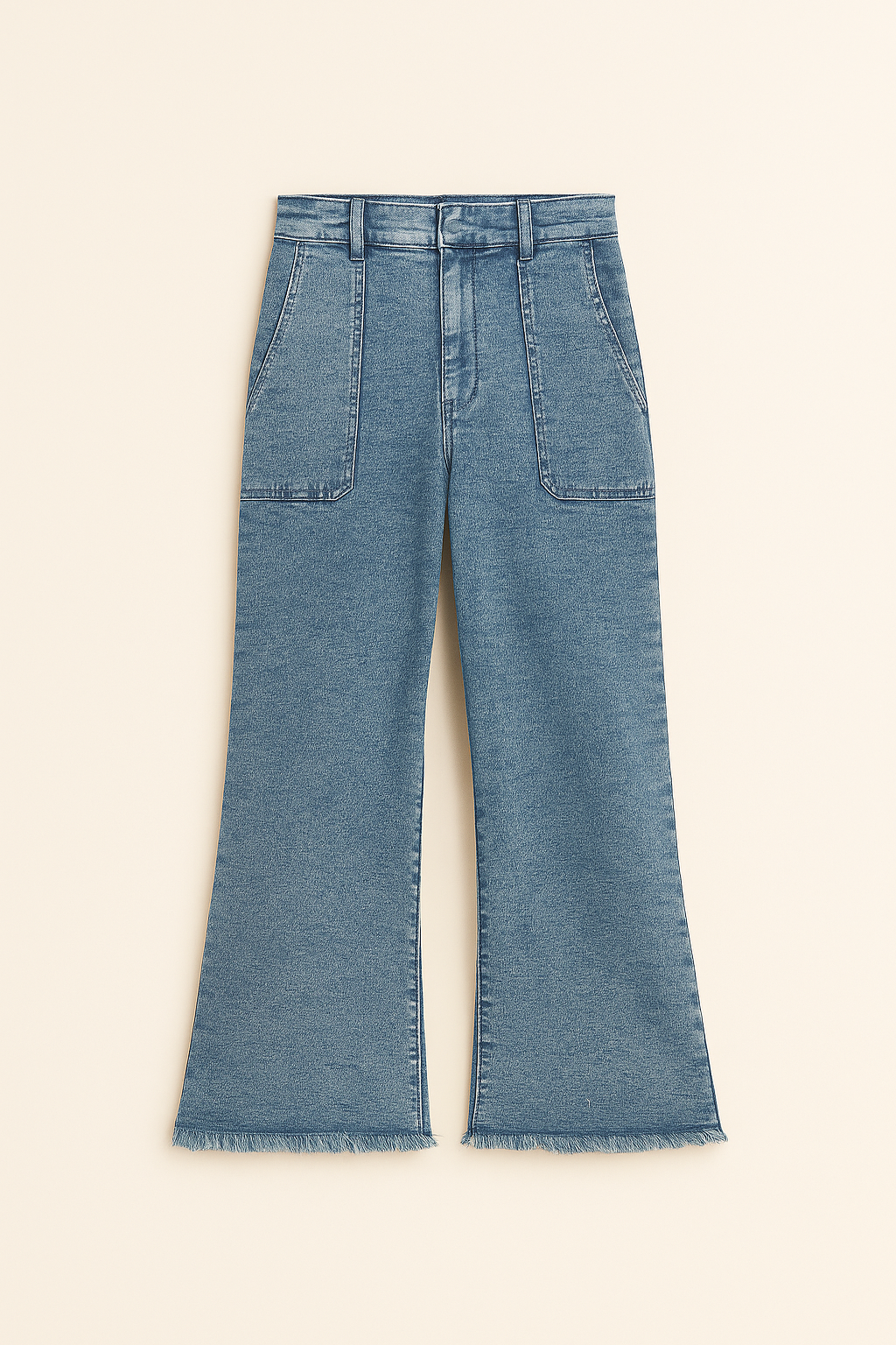 Blue denim jeans with front pockets and frayed hem from My Store