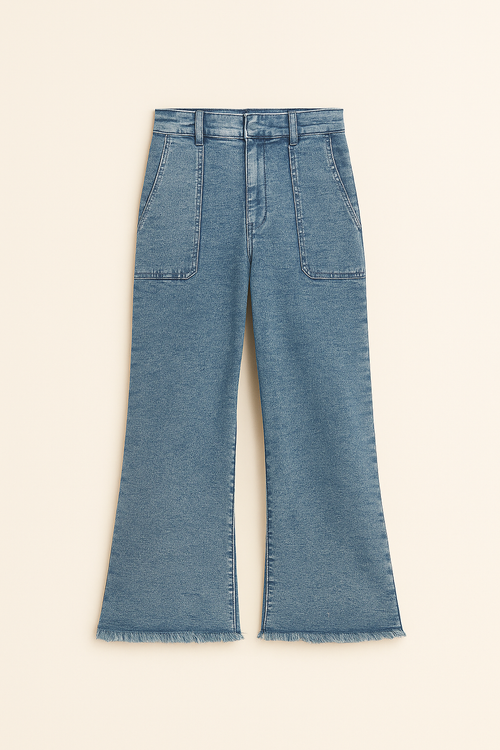 Blue denim jeans with front pockets and frayed hem from My Store