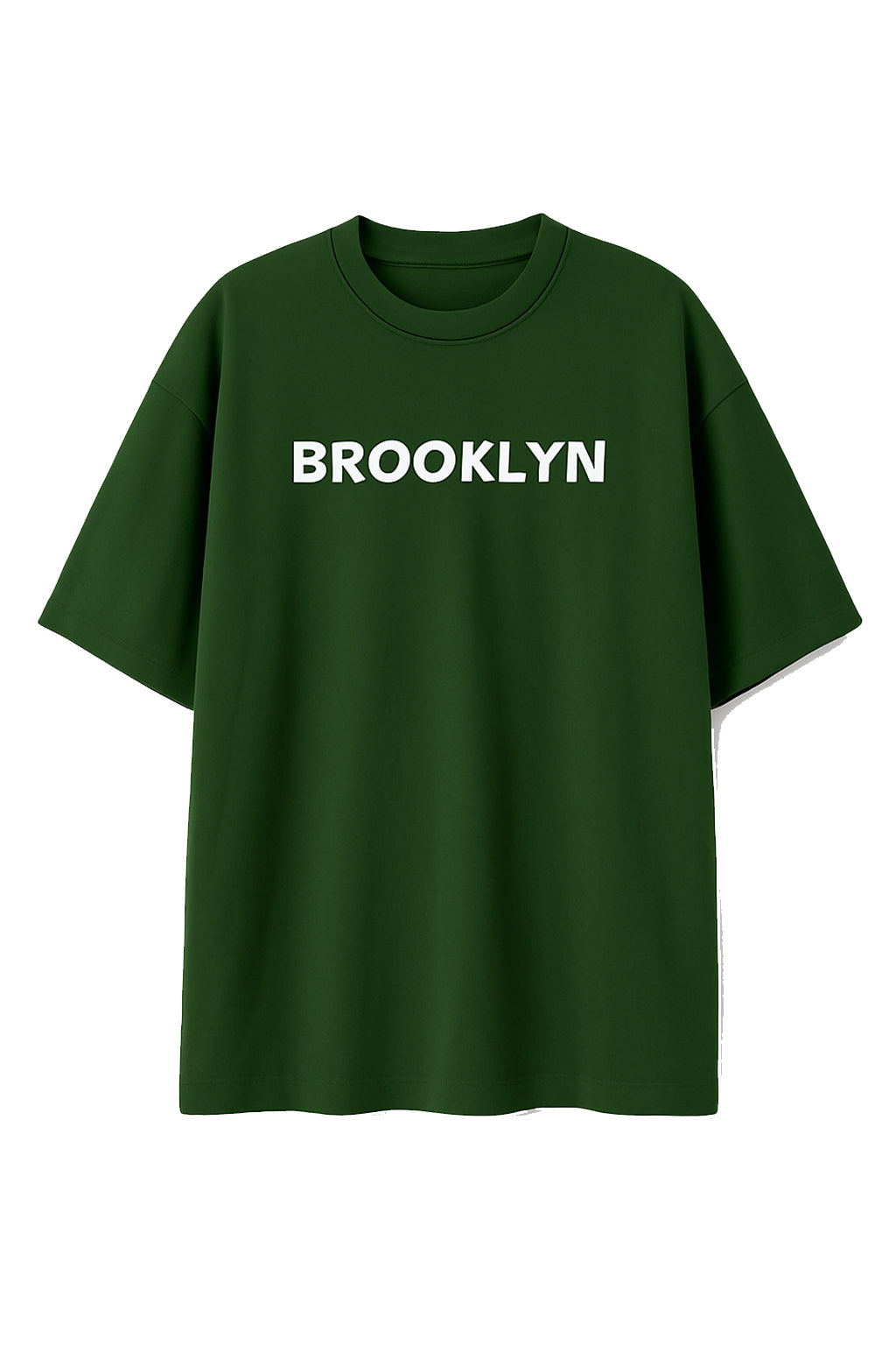 Dark green Brooklyn graphic t-shirt with white text and classic crew neck design